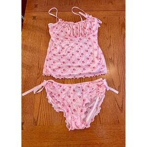 Iron Fist Skull Rose Lingerie Set Womens Small Pink Mesh Cami Panty Goth Alt